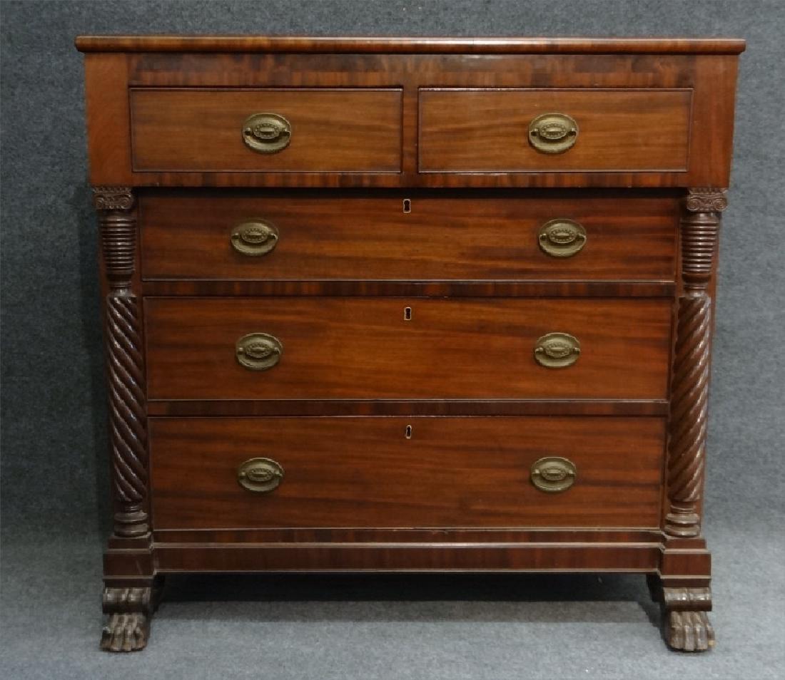 AMERICAN EMPIRE CHEST W/ PAW FEET & CARVED COLUMNS (1 of 6)