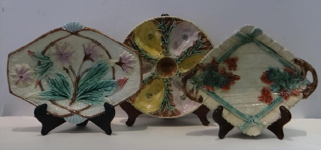 3 PCS. MAJOLICA INC. OYSTER PLATE & 2 CANDY DISHES (1 of 7)
