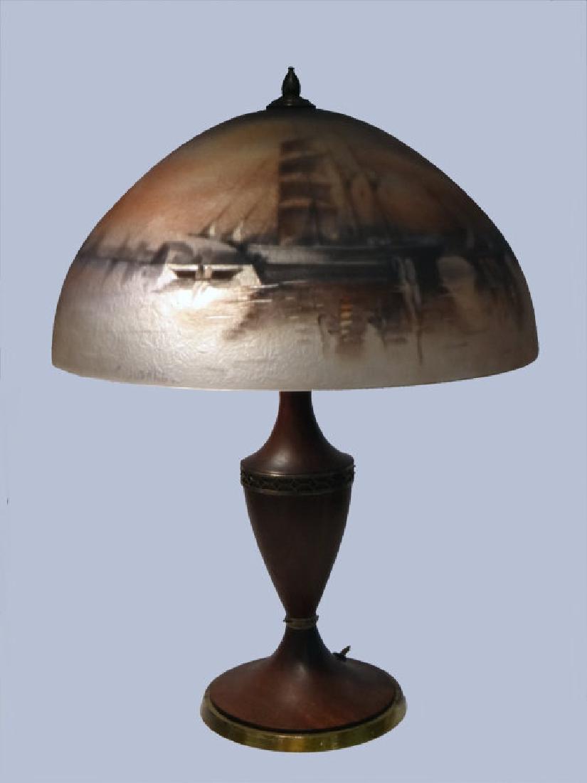 SGND PAIRPOINT LAMP W/ 16" REVERSE PAINTED: SGND PAIRPOINT LAMP W/ 16" REVERSE PAINTED SGND C. DURAND PAIRPOINT SHADE