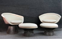 2 -  C. 1980 KNOLL CHAIRS  WITH MATCHING OTTOMANS