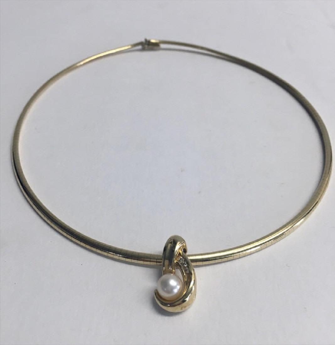 3MM OMEGA 14K CHAIN W/ 7MM PEARL PENDANT W/ 3 DIAM (1 of 7)