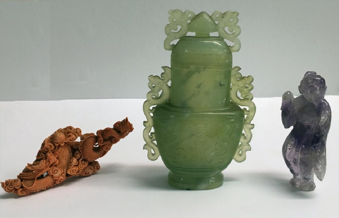 AMETHYST , JADE & CORAL INC. CORAL DRAGON CARVING (1 of 10)
