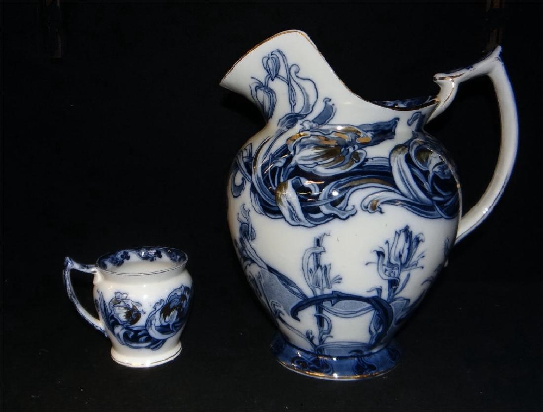 FLOW BLUE PITCHER & MUG 12" TALL (1 of 9)