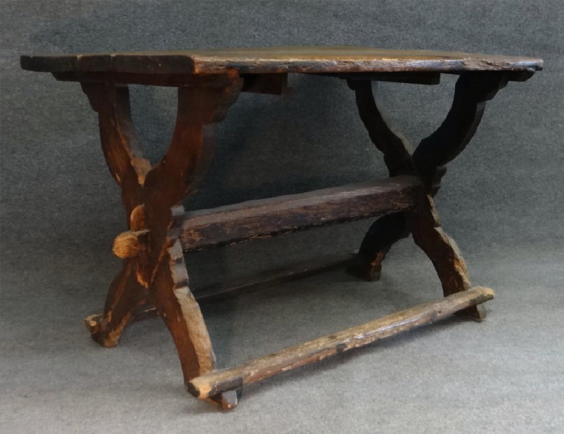 SPANISH COLONIAL TRESTLE TABLE W. FOOT RESTS (1 of 9)
