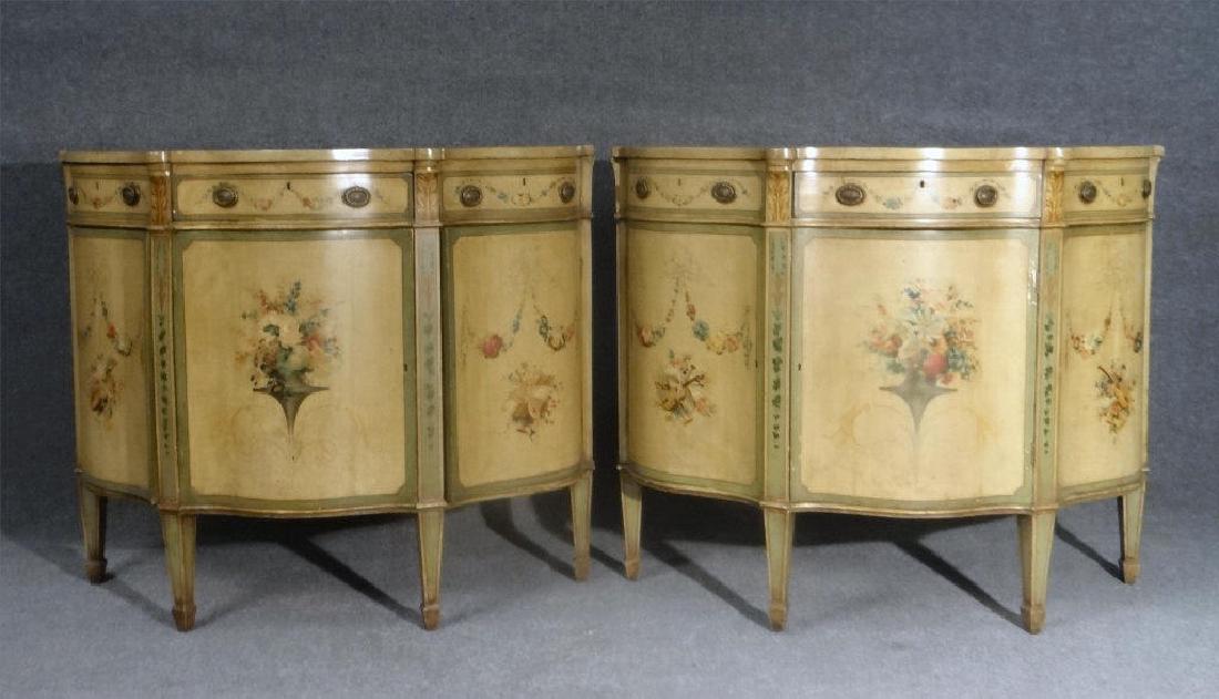 PR OF 19THC. PAINTED DEMI LUNE COMMODES (1 of 9)
