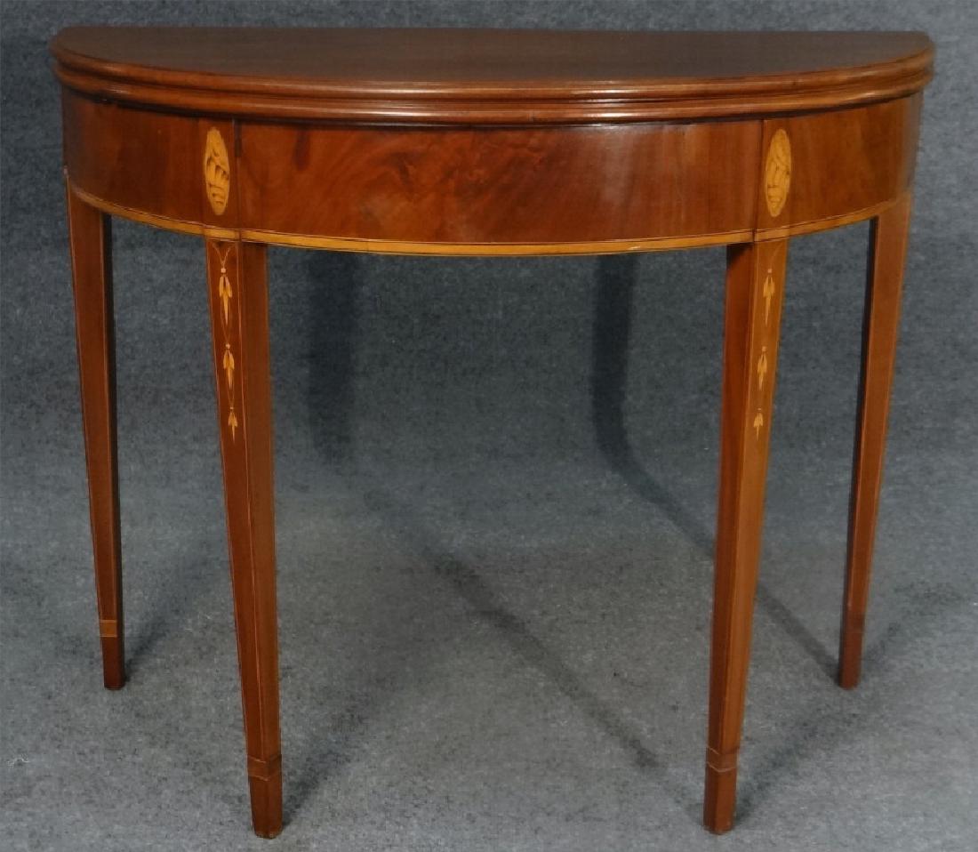 BALTIMORE CARD TABLE W/ CONCH SHELL INLAY: 28 1/4" T X 35 1/2 W X 17 3/4" D)