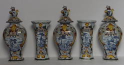 5 PC. POLYCHROME DECORATED DUTCH DELFT GARNITURE