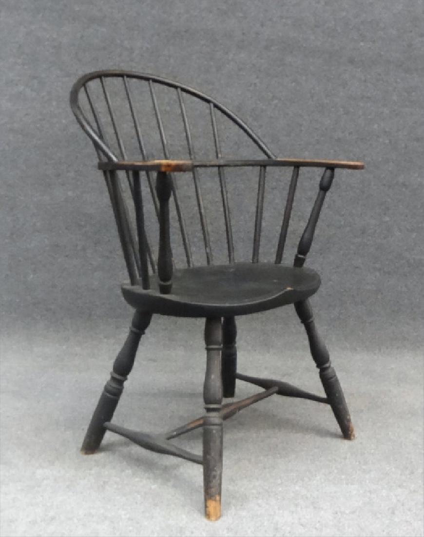 HOOP BACK WINDSOR ARM CHAIR IN OLD BLACK  OVER GRN (1 of 5)