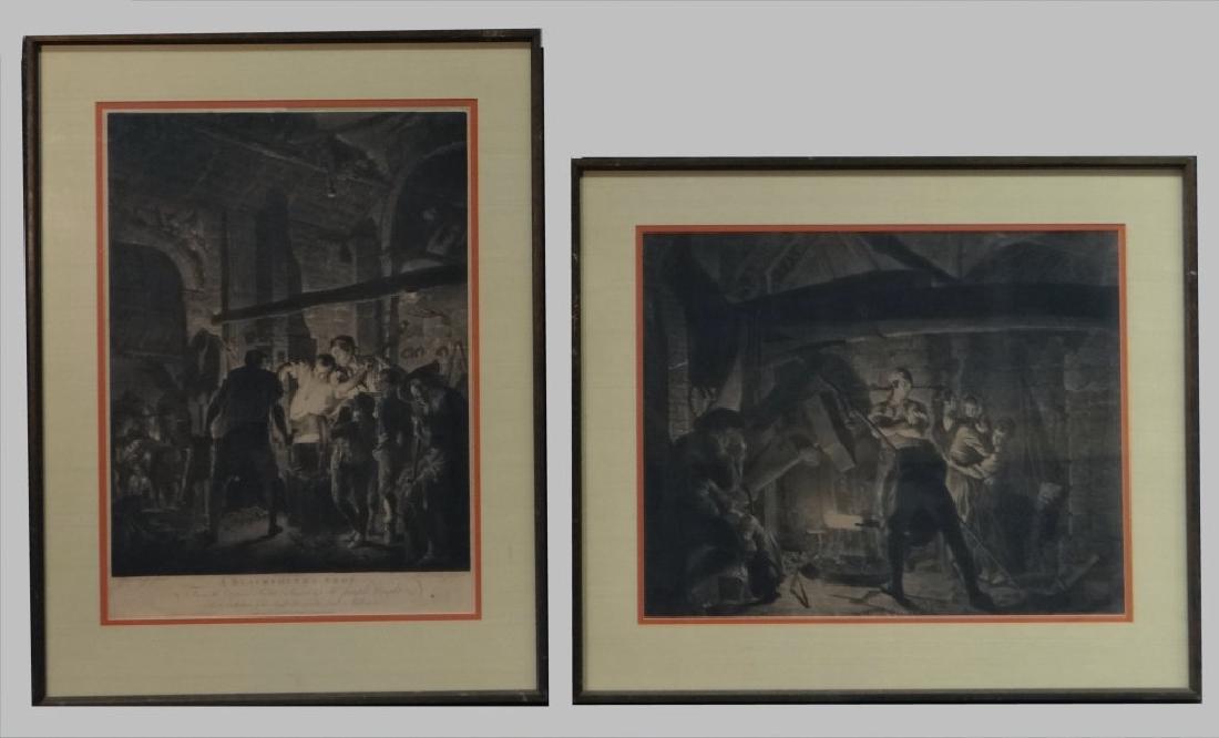PR OF JOSEPH WRIGHT OCCUPATIONAL ENGRAVINGS: 1771 BY BOYDELL "A BLACKSMITH SHOP" & "AN IRON FORGE" (24" X 17 1/2'" & 18 1/2" X 23 1/2" )