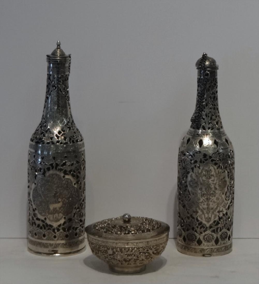 2 PIERCED WORK PERSIAN SILVER COVERED BOTTLES (1 of 11)