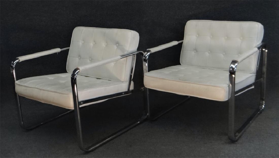 PR OF CHROME & LEATHERETTE MODERN CHAIRS BY MINTON: PR OF CHROME & LEATHERETTE MODERN CHAIRS BY MINTON