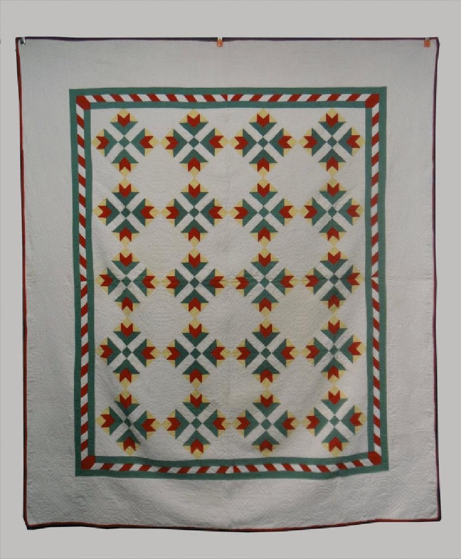 HAND STITCHED PATCHWORK QUILT, 4 BLOSSOM PATTERN (1 of 7)