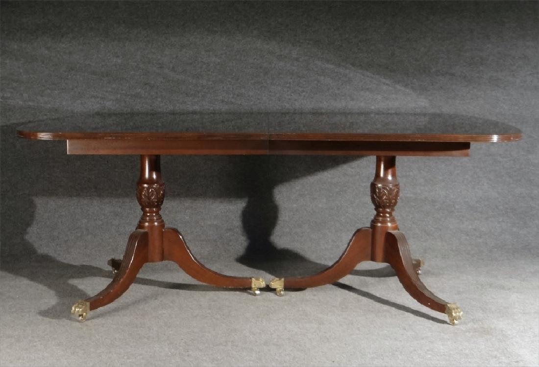 MAHOGANY DOUBLE PEDESTAL DINING TABLE W/ BANDED (1 of 5)