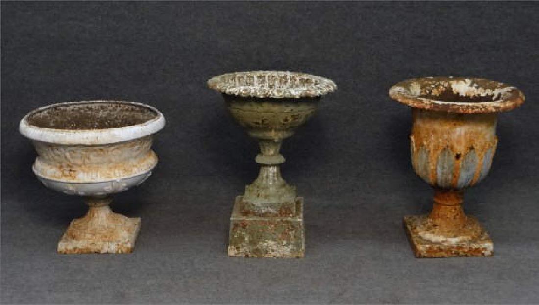 3 CAST IRON GARDEN URNS: 20", 24" & 25" TALL (1 of 7)