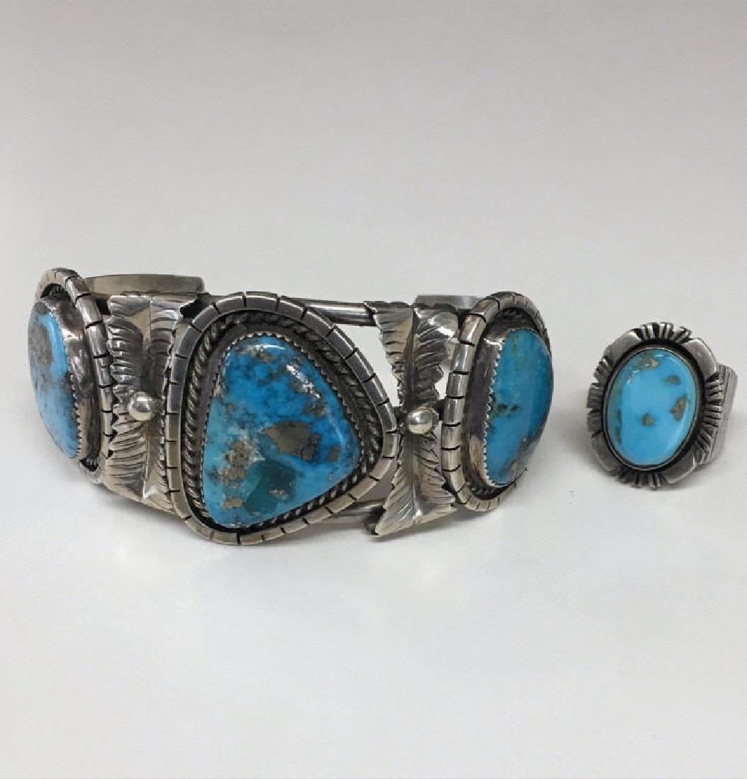 VINTAGE TURQUOISE & SILVER BRACELET & RING (1 of 11)