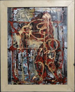 O/BD  "THE END OF PASSION" SGD STANLEY BATE: O/BD "THE END OF PASSION" SGD STANLEY BATE ABSTRACT COMPOSITION, LABELED IN VERSO (26" X 20")