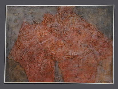 "LA GIUDETTA" SGND STANLEY BATE, MIXED MEDIA: LA GIUDETTA" SGND STANLEY BATE, MIXED MEDIA ABSTRACT ON CANVAS (1903 - 1972) 30" X 42