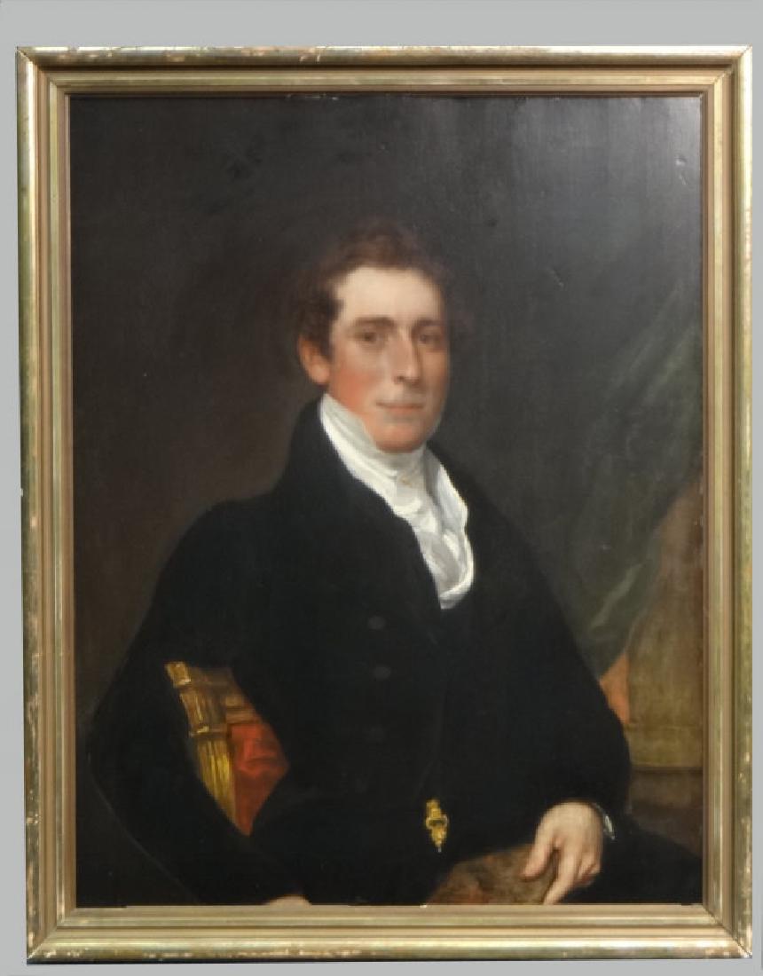 PORTRAIT OF A GENTLEMAN ATTRIB TO GILBERT STUART: ON PAINTED POPLAR PANEL 33" X 25 3/4"
