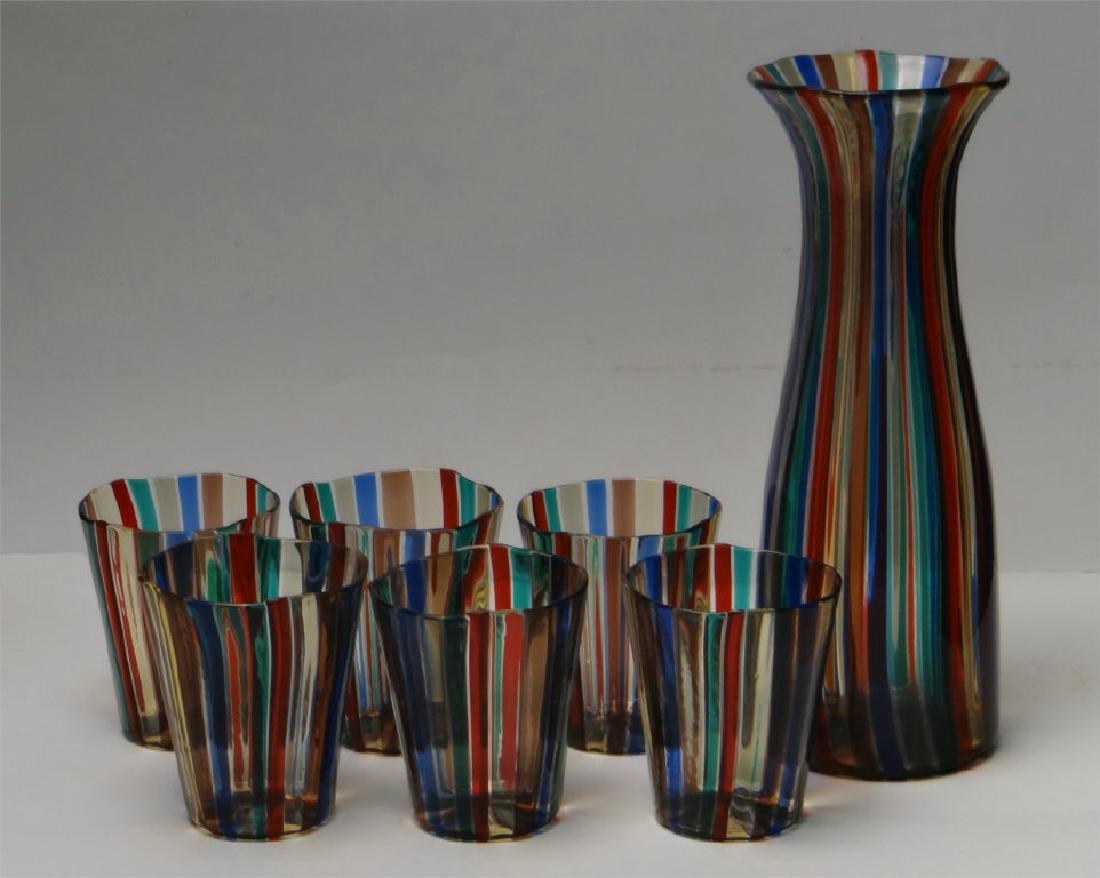 MULTI COLORED MORANO GLASS CARAFE & TUMBLER SET (1 of 9)