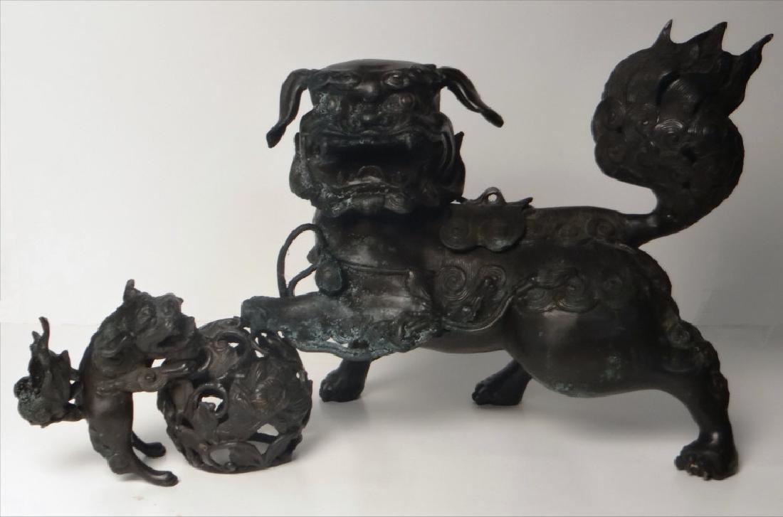 2 PCS. CHINESE DOUBLE FOO DOG DRAGON &PEARL BRONZE (1 of 6)