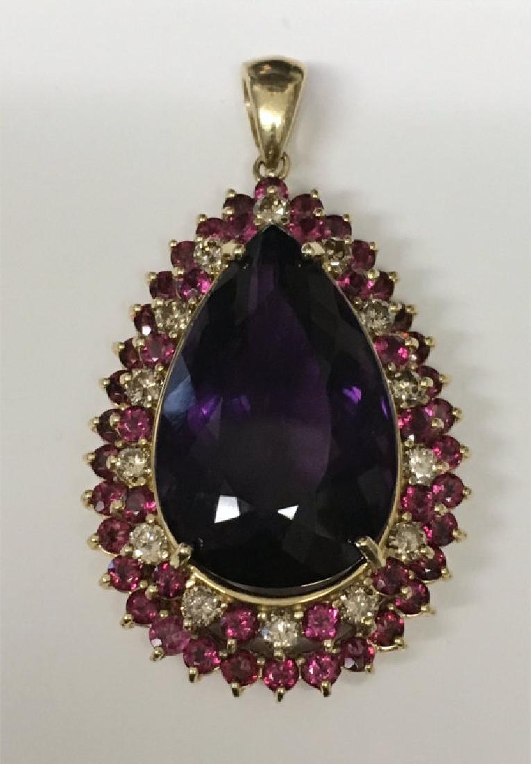 AMETHYST, TOURMALINE & DIAMOND PENDANT IN 14K GOLD (1 of 10)