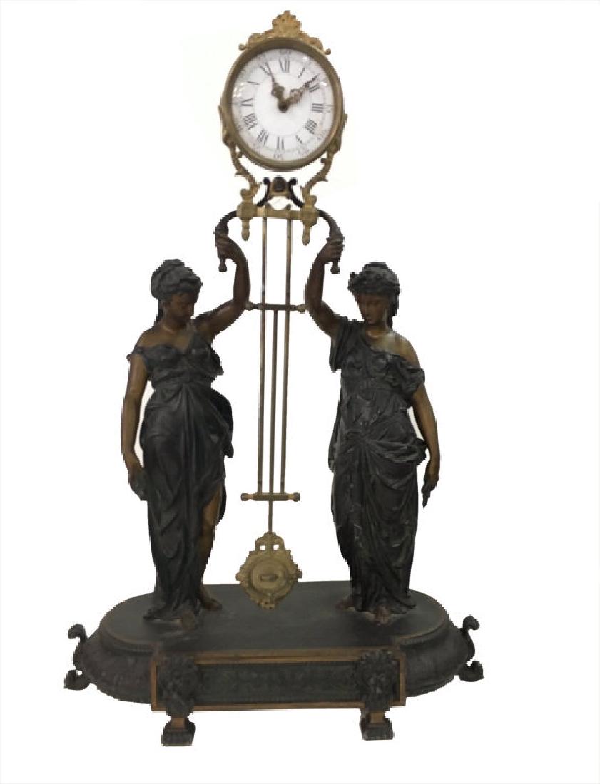 ART NOUVEAU PENDELUM CLOCK W/ 2 CLASSICAL FIGURES (1 of 10)