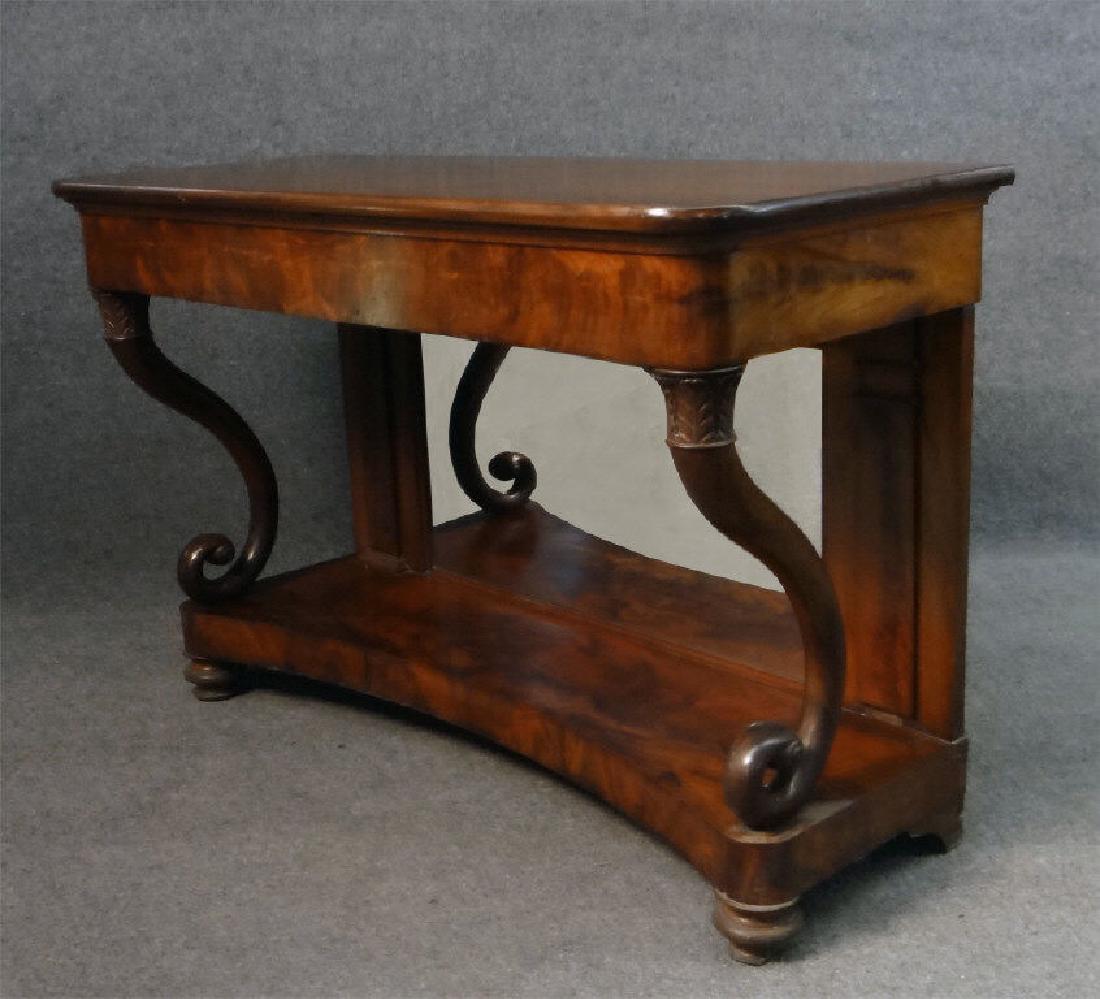 19THC. PIER TABLE W/ SCROLL SUPPORTS & MIRRORED: BACK ( 32 1/2" TALL X 50" WIDE X 20" DEEP)