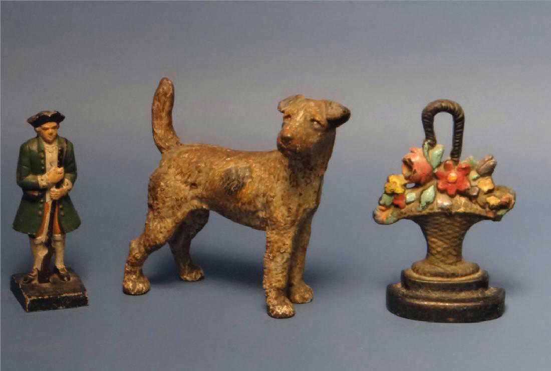 Download 3 CAST IRON DOOR STOPS, DOG, FLOWERS & FIGURE