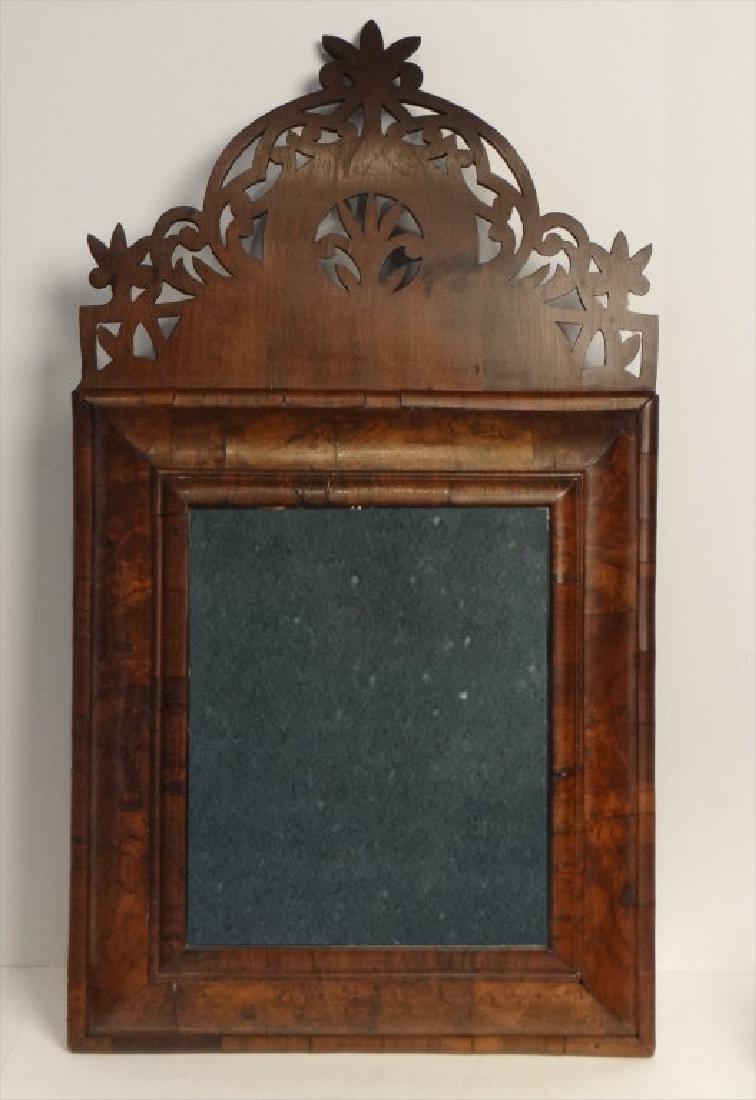 WM & MARY MIRROR W/ PIERCED CARVED CREST & BURL (1 of 6)