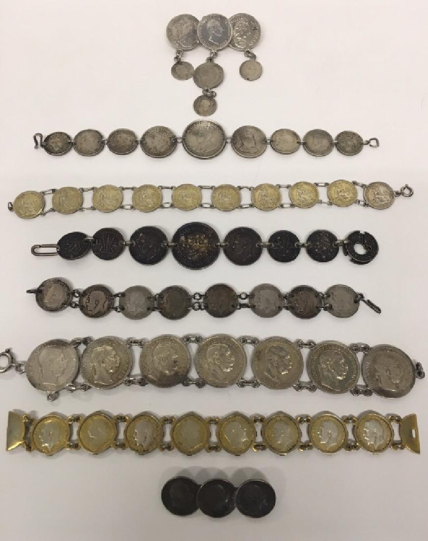 VINTAGE COIN JEWELRY INC 6 BRACELETS & 2 PINS: VINTAGE COIN JEWELRY INC 6 BRACELETS & 2 PINS