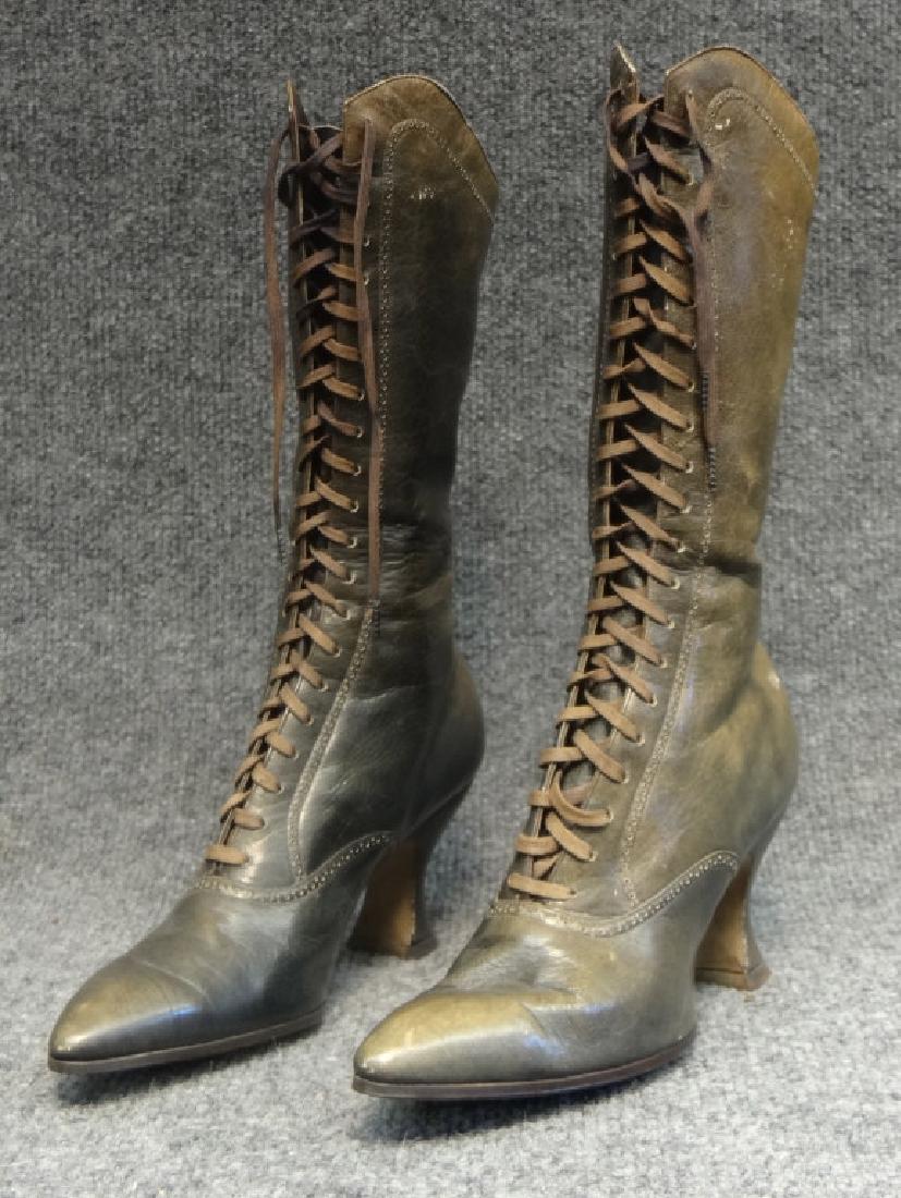PR OF HIGH HEELED VINTAGE LACE SHOES: PR OF HIGH HEELED VINTAGE LACE SHOES