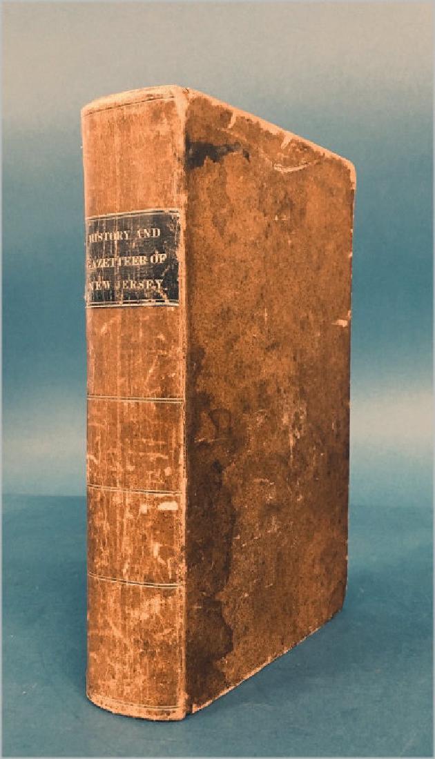 LEATHER BOUND "HISTORY & GAZETEER OF NJ" BY GORDON: PUBLISHED BY D. FENTON, 1834 W/ ORIGINAL HAND COLORED MAP