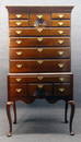 18THC. QUEEN ANNE CHERRY HIGHBOY W/ DOUBLE SHELL