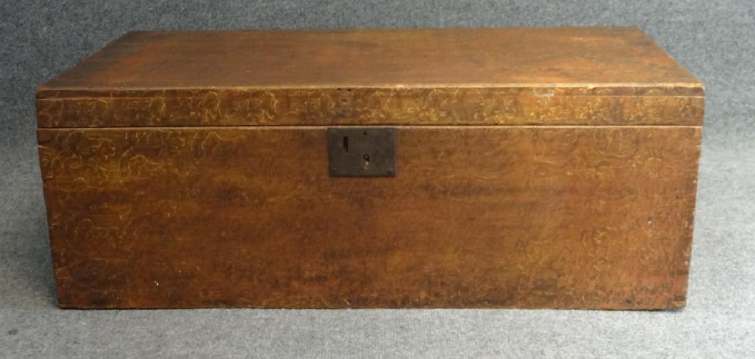 19THC. GRAIN PAINTED STORAGE BOX: 11" TALL X 30" WIDE X 16" DEEP