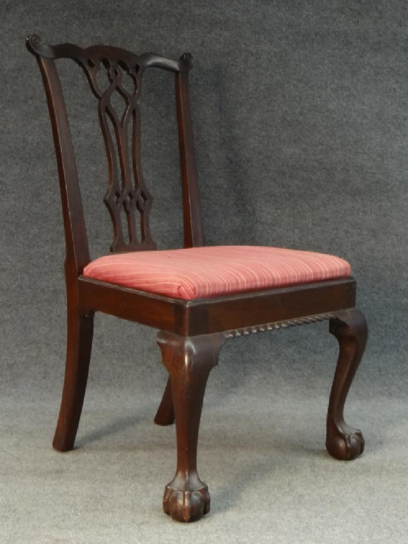 NY CHIPPENDALE SIDE CHAIR W/ CARVED EARS, PIERCED: NY CHIPPENDALE SIDE CHAIR W/ CARVED EARS, PIERCED SPLAT, BALL & CLAW FEET & GADROONED APRON (18 1/2" SEAT HEIGHT X 37 3/4" X 23" X 22" )