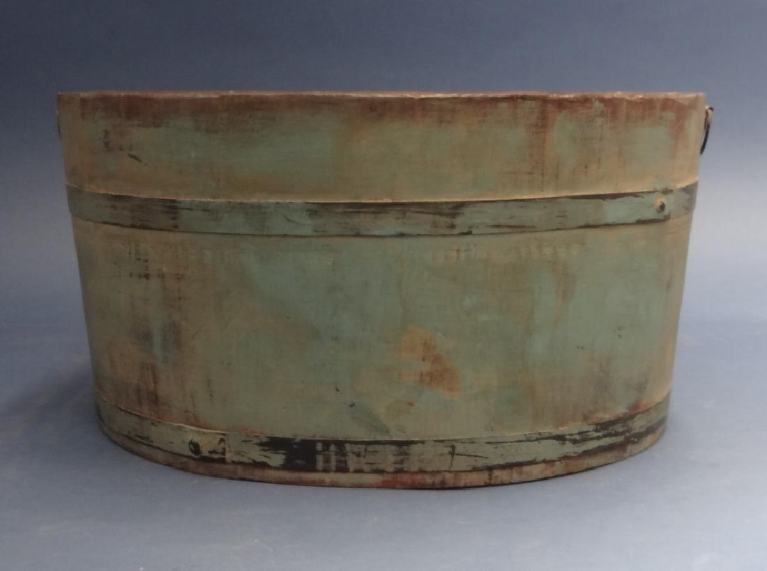 SHAKER BUCKET IN BLUE PAINT MARKED S.F. SHAKERS (SOUTH: SHAKER BUCKET IN BLUE PAINT MARKED S.F. SHAKERS (SOUTH FAMILY FARM) 6 1/2" TALL X 12 1/2"