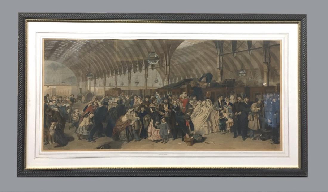 "THE RAILWAY STATION" AFTER W. T. FRITH BY FRANCIS: "THE RAILWAY STATION" AFTER W. T. FRITH BY FRANCIS HALL, HAND COLORED, RARE (20 1/2" X 44" SITE SIZE)