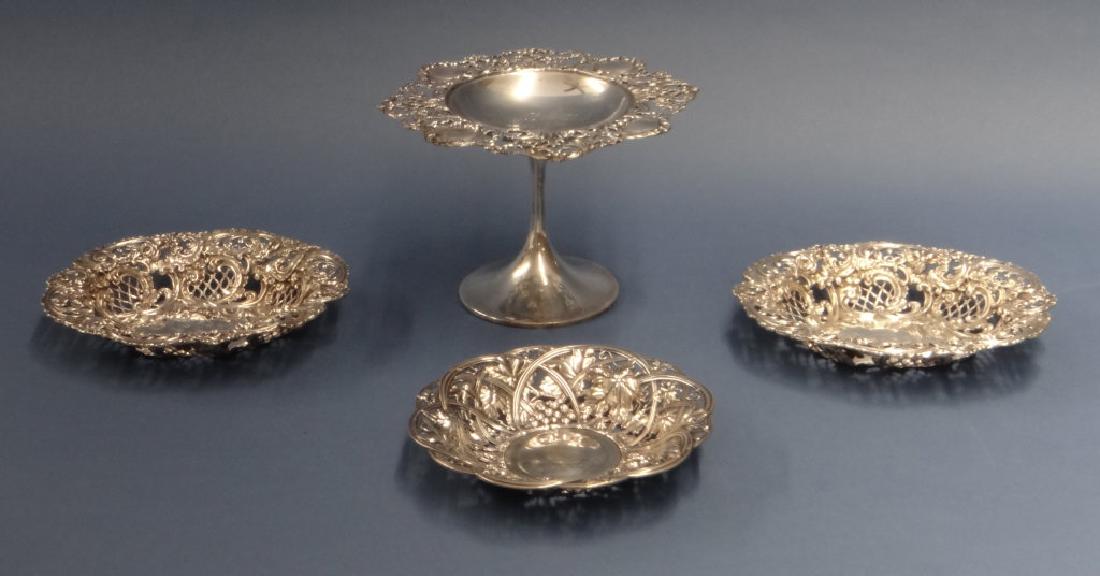 4 PCS. STERL. SILVER INC. 1905 GOLF TROPHY COMPOTE & 3: 4 PCS. STERL. SILVER INC. 1905 GOLF TROPHY COMPOTE & 3 CANDY DISHES aPPROX. 15.8 TROY OZ
