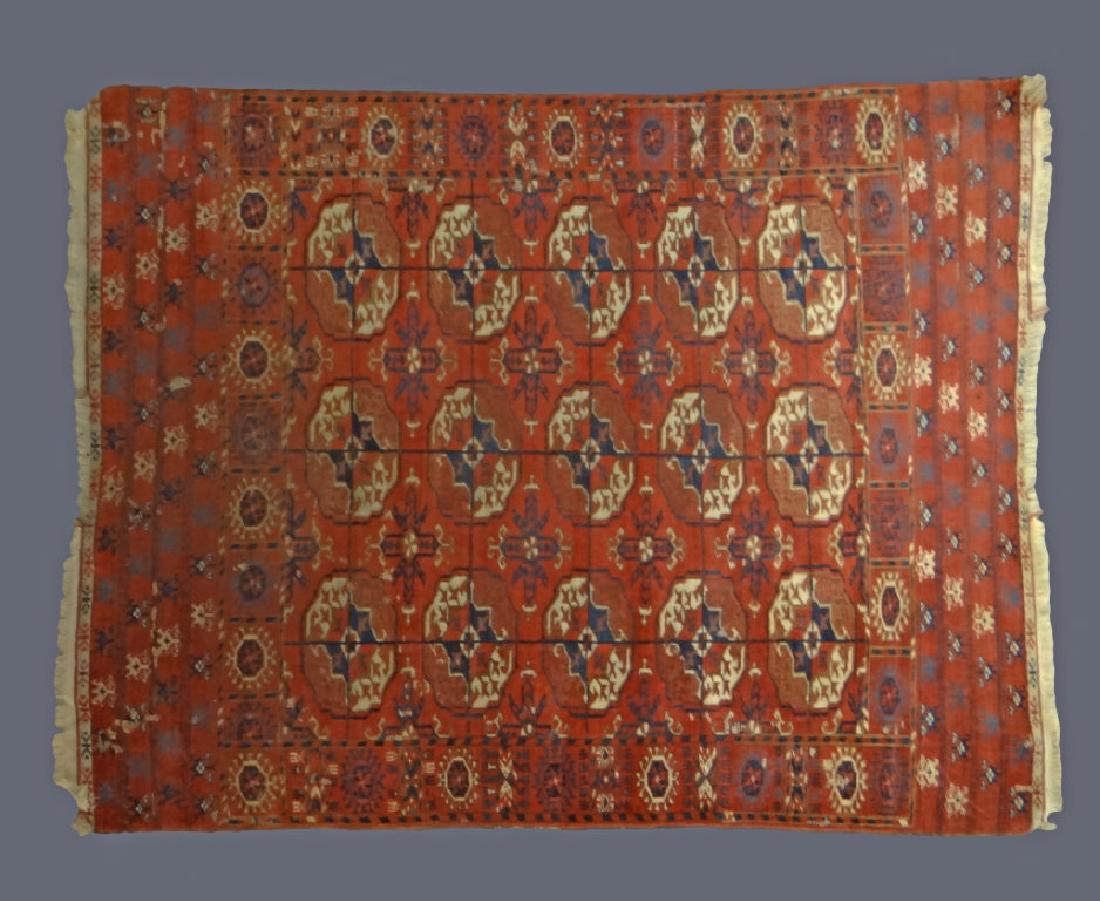 SEMI ANTIQUE TURKISH BOKARA AREA RUG 53 1/2" X 40": SEMI ANTIQUE TURKISH BOKARA AREA RUG 53 1/2" X 40"