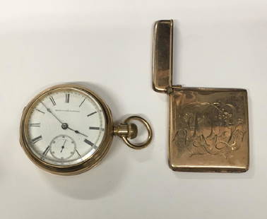GOLD FILLED ELGIN POCKET WATCH & MATCH SAFE: GOLD FILLED ELGIN POCKET WATCH & MATCH SAFE