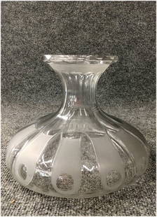 SOLAR OR SUNUMBRA LAMP ETCHED & CUT GLASS LAMP SHADE: 8 1/2" RING