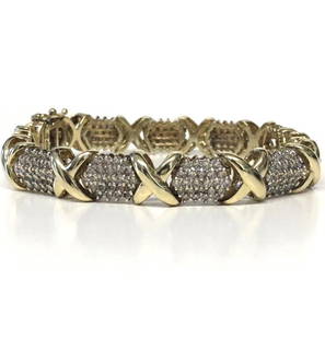 HUGS & KISSES DIAMOND BRACELET APPROX. 5 CTW 19.3 DWT: HUGS & KISSES DIAMOND BRACELET APPROX. 5 CTW 19.3 DWT (7 1/2" LONG)