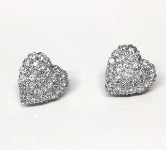 PR OF HEART SHAPED DIAMOND EARRINGS 14K WHITE GOLD: PR OF HEART SHAPED DIAMOND EARRINGS 14K WHITE GOLD VINTAGE, 15.7MM X 15.7 MM