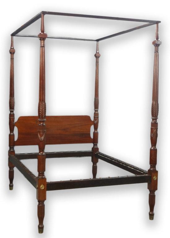 CARVED POST TESTER BED ATTRIB. TO DUNCAN PHYFE C. 1810,: CARVED POST TESTER BED ATTRIB. TO DUNCAN PHYFE C. 1810, NEW YORK CITY, ISRAEL SACK PROVENANCE (8' 1/2" X 4' 11 1/2" X 6' 5 1/2" )