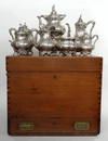 GORHAM 1854 COIN & STERLING TEA & COFFEE SERVICE IN