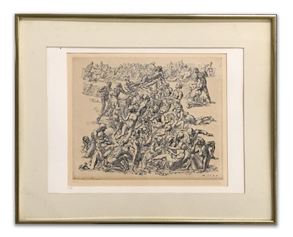 REGINALD MARSH :CONEY ISLAND BEACH SCENE" 1939: REGINALD MARSH :CONEY ISLAND BEACH SCENE" 1939 ENGRAVING # 33/100 BLIND STAMP WM (WHITNEY MUSEUM EDITION) PLATE SIZE: 9 5/8" X 11 3/4"