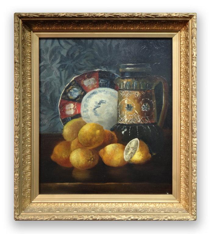 LATE 19THC. STILL LIFE OF IMARI, LEMONS & TANKARD: LATE 19THC. STILL LIFE OF IMARI, LEMONS & TANKARD BOSTON (14" X 12")