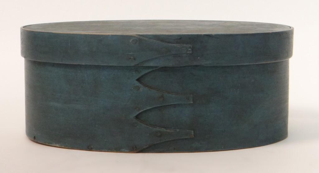 MINISTRY BLUE SHAKER 11 3/4" OVAL 3 FINGERED BOX: MINISTRY BLUE SHAKER 11 3/4" OVAL 3 FINGERED BOX
