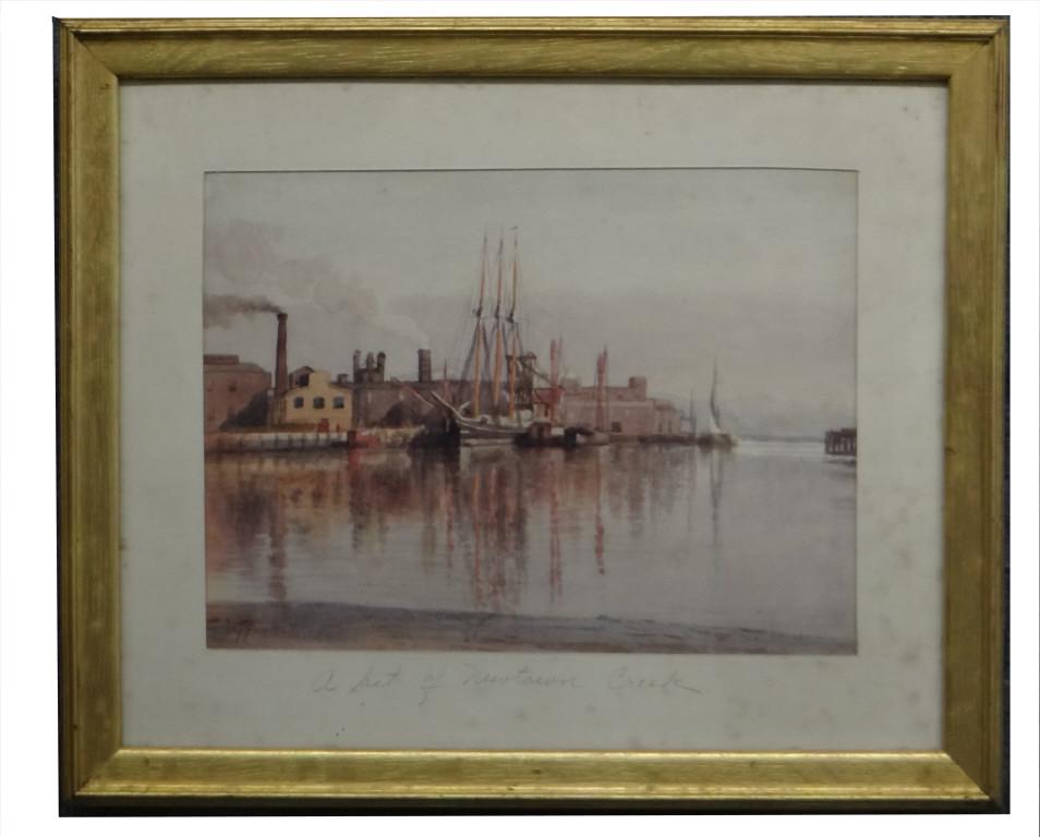 W. P. PENDRELL WATERCOLOR "A BIT OF NEWTOWN CREEK": W. P. PENDRELL WATERCOLOR "A BIT OF NEWTOWN CREEK"