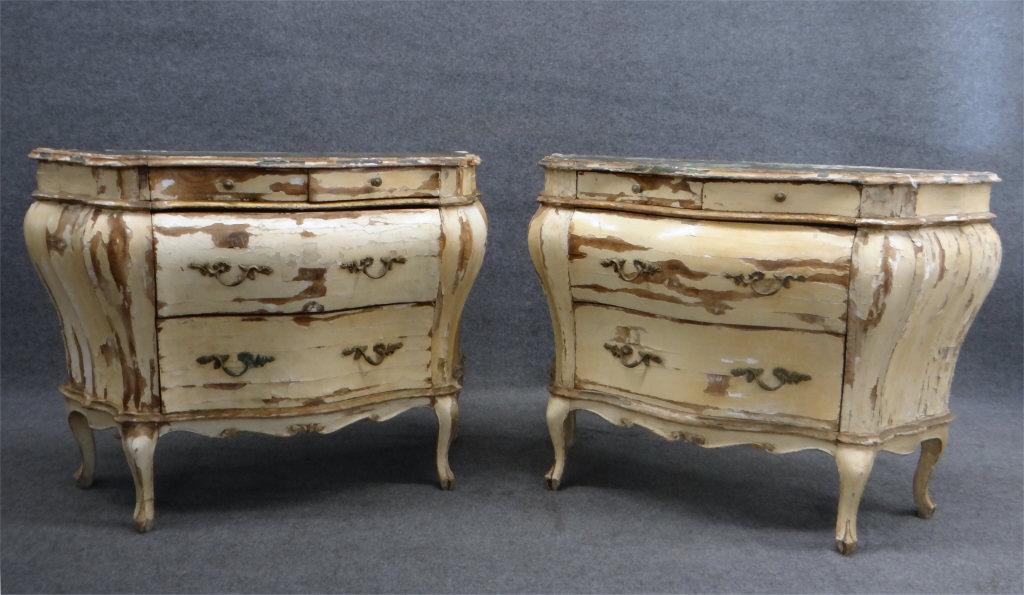 PR OF ITALIAN BOMBE COMMODES 32" TALL X 43" WIDE X 18": PR OF ITALIAN BOMBE COMMODES 32" TALL X 43" WIDE X 18" DEEP